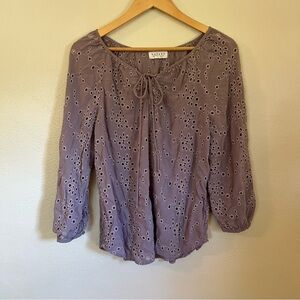 Velvet by Graham & Spencer Lilac Eyelet Blouse Size L Made in USA Boho Flowy